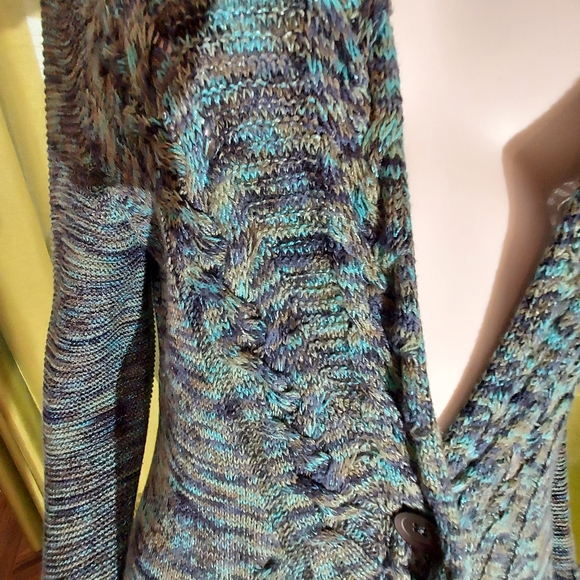 NIC & ZOE Cardigan in an earthy black, teal & green:  Size L - Picture 4 of 11
